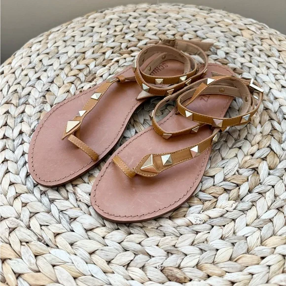 SCHUTZ Courtney studded flat genuine leather sandals - Picture 4 of 9